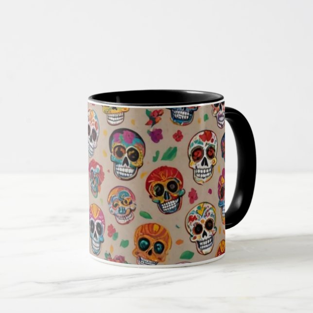 Colourful Sugar Skull Pattern Design Mug (Front Right)