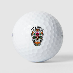Colourful Sugar Skull Personalized Name Golf Balls