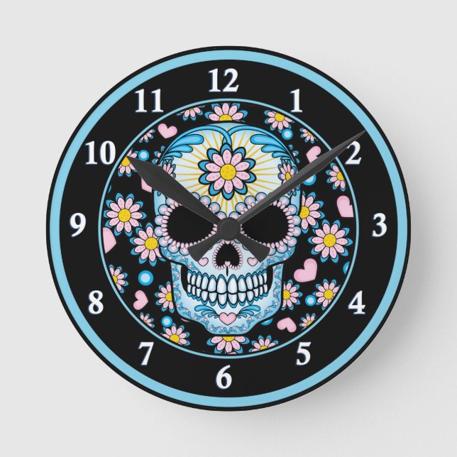 Colourful Sugar Skull Round Clock (Front)