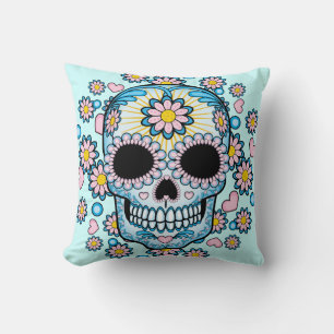 Colourful Sugar Skull Throw Pillow