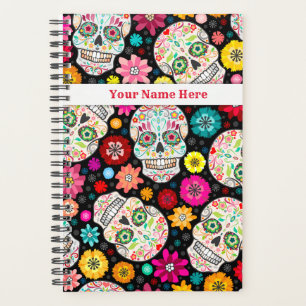 Colourful Sugar Skulls Fiesta on Black Planner