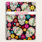 Colourful Sugar Skulls Fiesta on Black