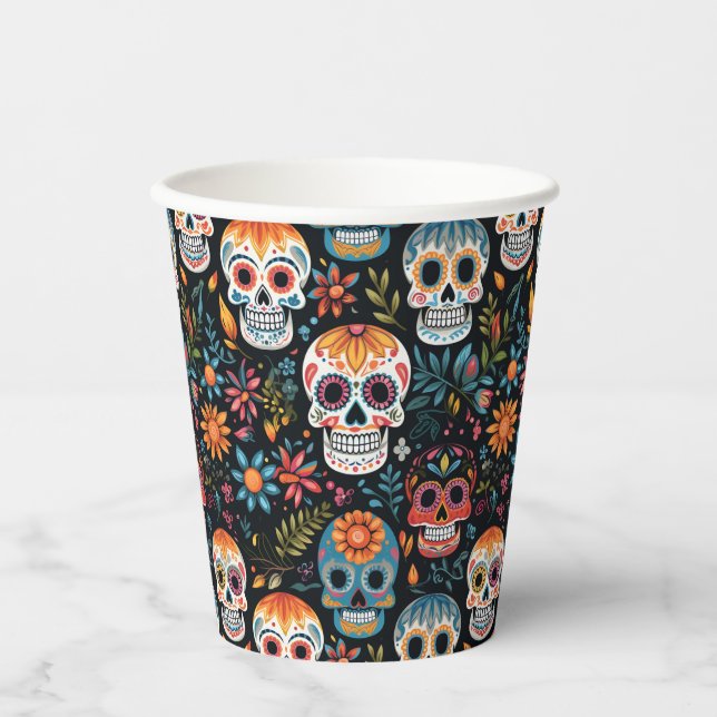 Colourful Sugar Skulls Paper Cups (Front)