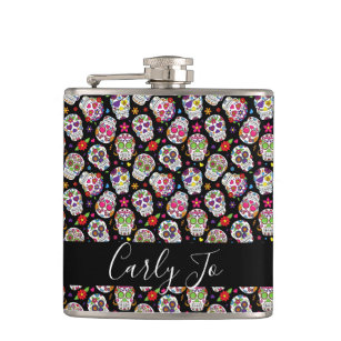 Colourful Sugar Skulls Personalized Hip Flask