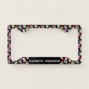 Colourful Sugar Skulls Personalized  License Plate Frame