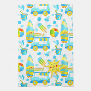 Colourful Summer and Beach Fun Monogrammed Pattern Kitchen Towel