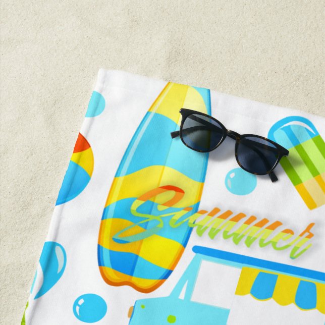 Colourful Summer and Beach Fun Monogrammed Pattern Towel (In Situ)