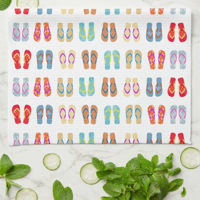 Colourful Summer Beach Flip Flops Dish Towel (Folded)