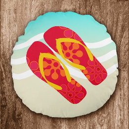 Colourful Summer Beach Flip Flops Throw Pillow