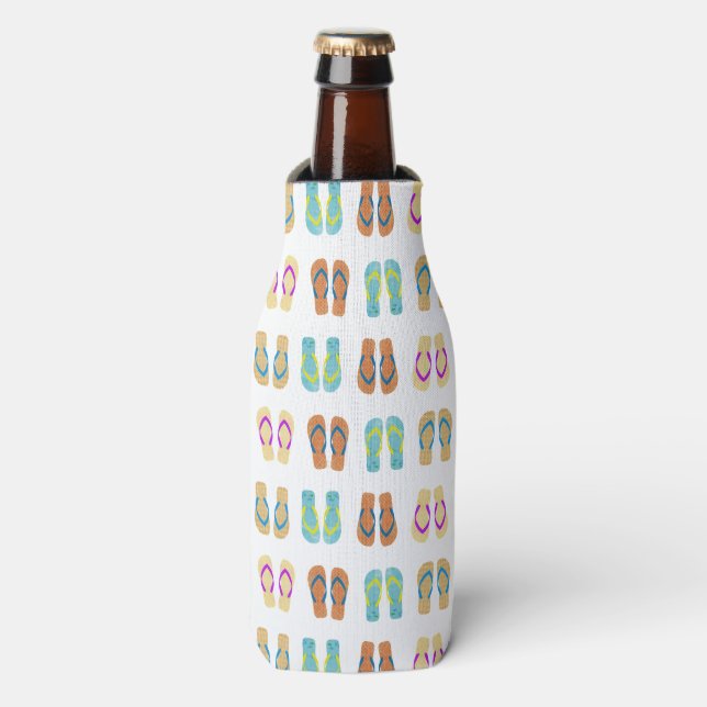 Colourful Summer Beach Party Flip Flops Bottle Coo Bottle Cooler (Bottle Front)