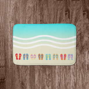 Colourful Summer Beach Waves Flip Flops Bath Mat