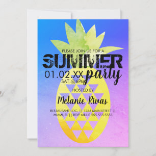 Colourful Summer Birthday Beach Party Pineapple Invitation