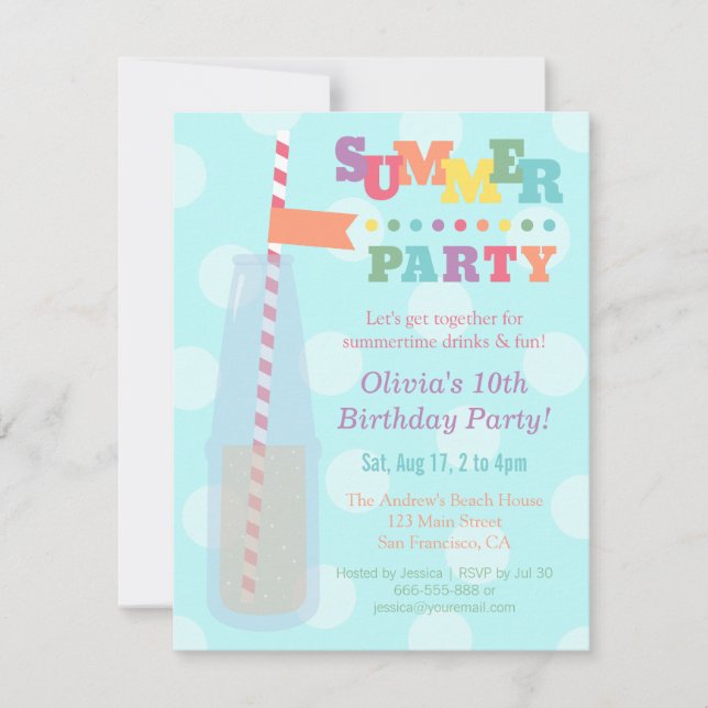 Colourful Summer Birthday Party Invitations (Front)