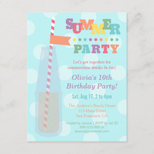 Colourful Summer Birthday Party Invitations