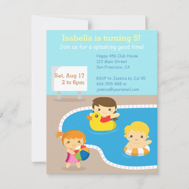 Colourful Summer Birthday Pool Party Invitations (Front)