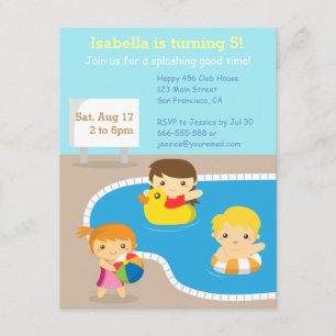 Colourful Summer Birthday Pool Party Invitations