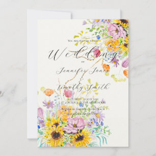 colourful summer bouquet  wedding invitation