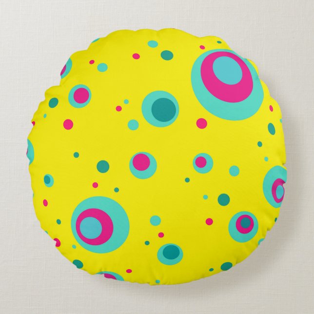 Colourful Summer Bubbles dots Yellow Fresh pattern Round Pillow (Front)