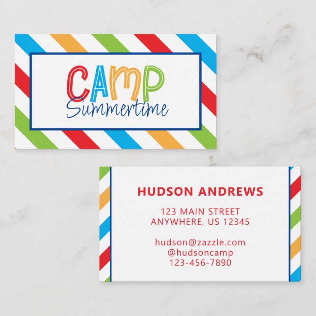 Colourful Summer Camp Personalized Contact Cards (Front/Back)