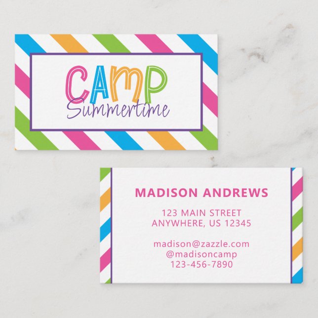 Colourful Summer Camp Personalized Contact Cards (Front/Back)