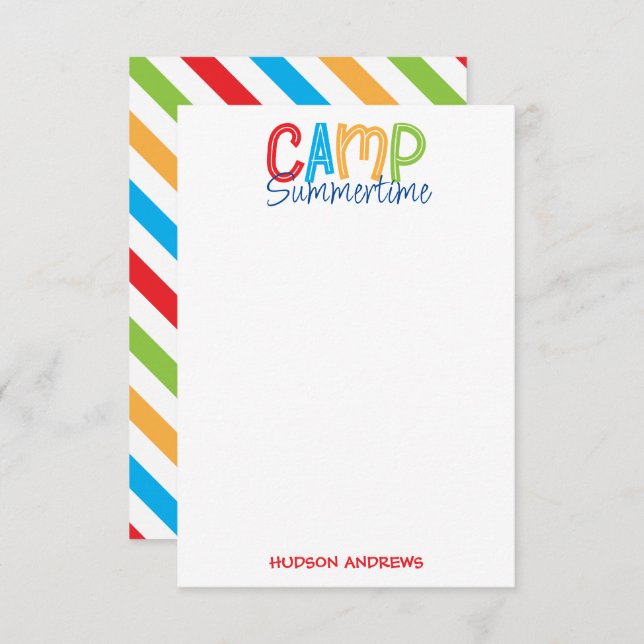 Colourful Summer Camp Personalized Note Cards (Front/Back)