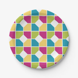 Colourful SUMMER COLORS Quadrants Geometric Paper Plate