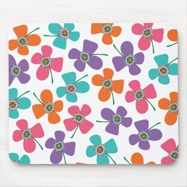 Colourful Summer Daisies Pop Whimsical Fun Pattern Mouse Pad (Front)