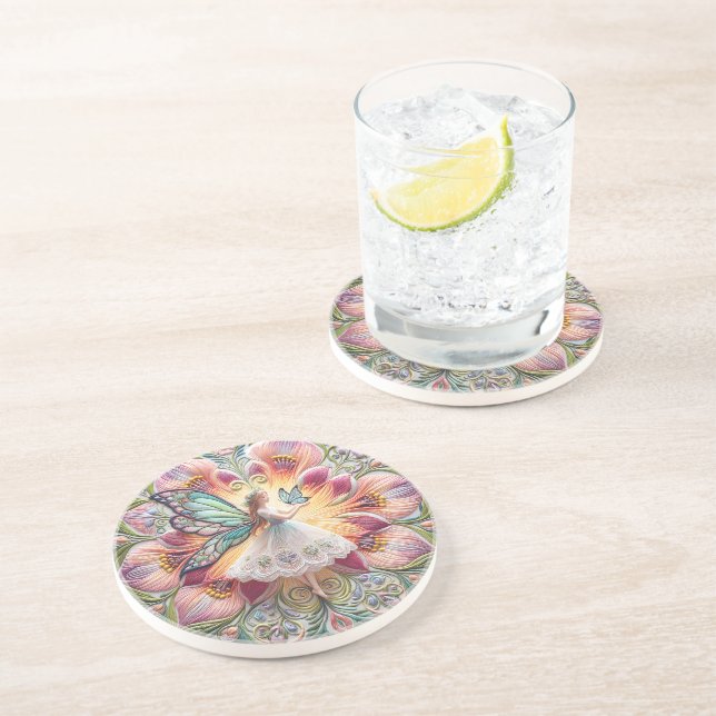 Colourful Summer Fairy Butterfly Coaster (Side)