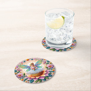 Colourful Summer Fairy Flower And Ice-Cream Round Paper Coaster
