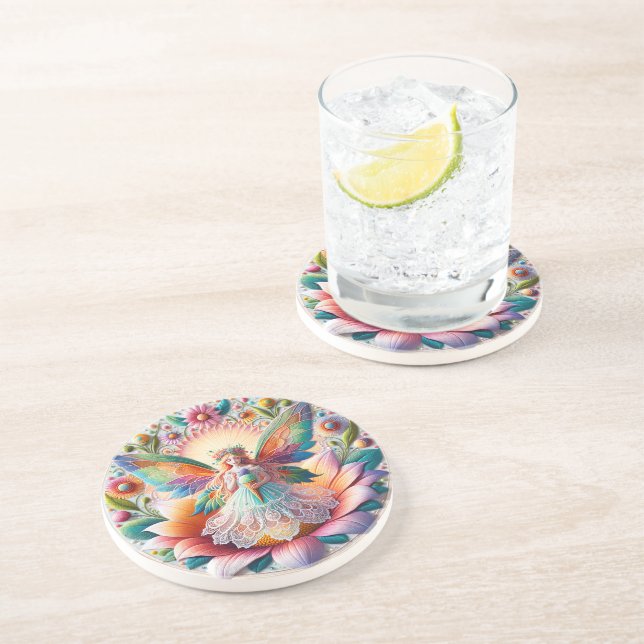 Colourful Summer Fairy  Illustration Coaster (Side)