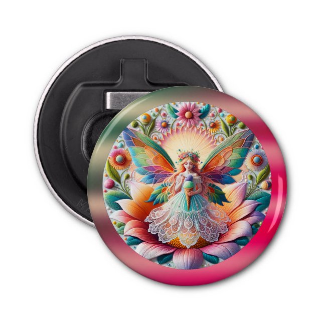 Colourful Summer Fairy Two Flower And Ice-Cream Bottle Opener (Front)