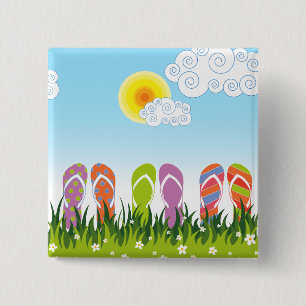 Colourful Summer Flip Flops Fun In The Sun Garden 2 Inch Square Button