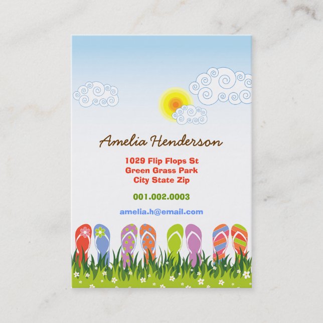 Colourful Summer Flip Flops Fun In The Sun Garden Business Card (Front)