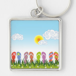Colourful Summer Flip Flops Fun In The Sun Garden Keychain