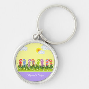 Colourful Summer Flip Flops Fun In The Sun Garden Keychain