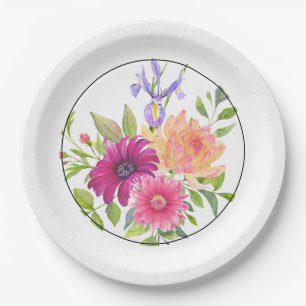 Colourful Summer Floral Art Daisy & Iris Paper Plate