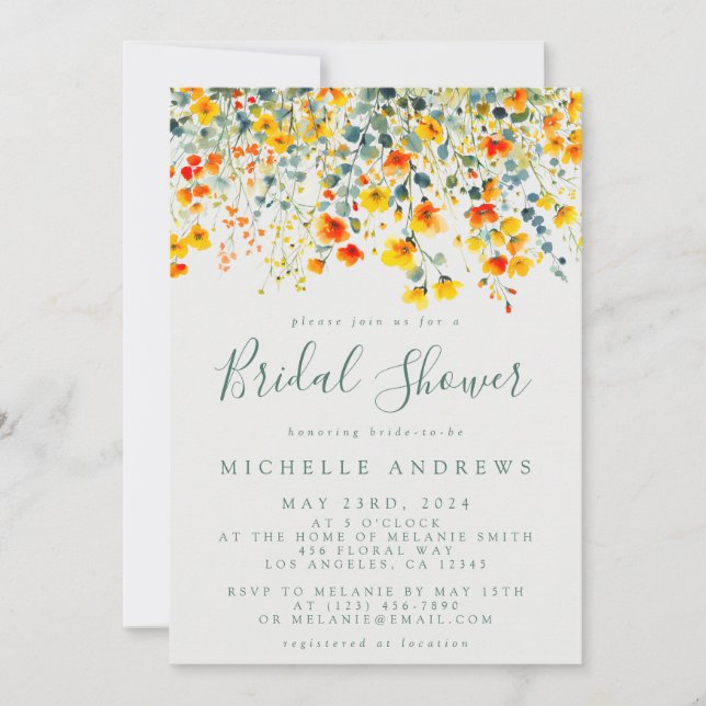 Colourful Summer Floral Bridal Shower Invitation (Front)