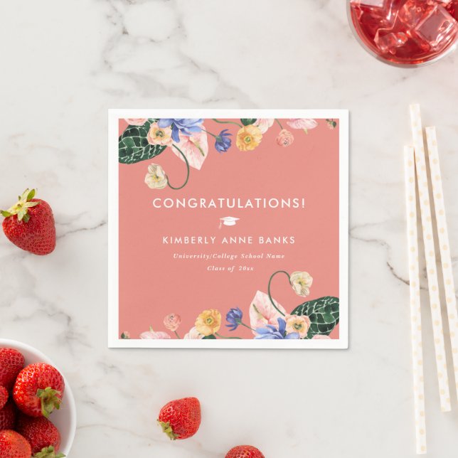 Colourful Summer Floral Graduation Napkins (Insitu)