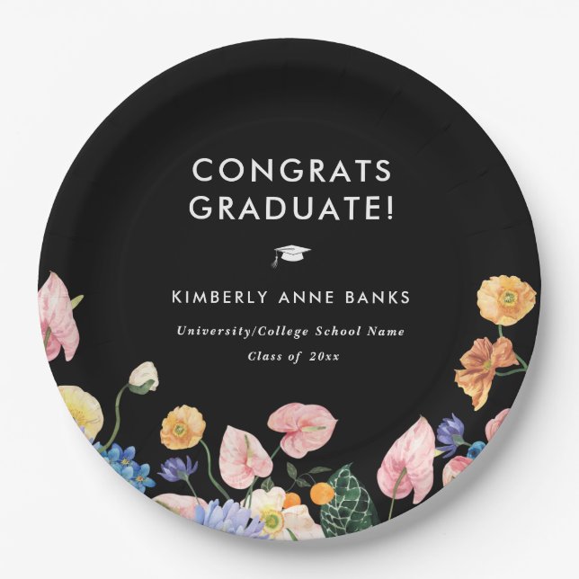 Colourful Summer Floral Graduation Party Paper Plate (Front)