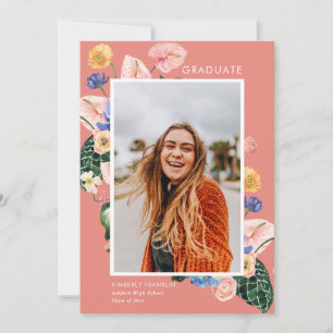 Colourful Summer Floral Graduation Photo Invitatio Invitation