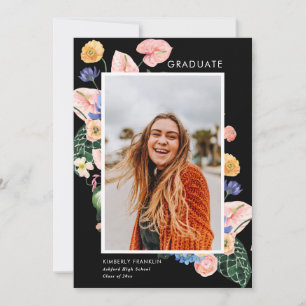 Colourful Summer Floral Graduation Photo Invitatio Invitation
