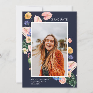 Colourful Summer Floral Graduation Photo Invitatio Invitation