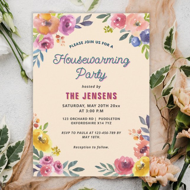 Colourful Summer Floral Housewarming Invitation (personalized vintage floral spring summer housewarming invitation)