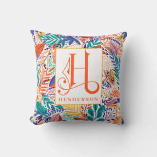 Colourful Summer Floral Pattern Monogram H Throw Pillow