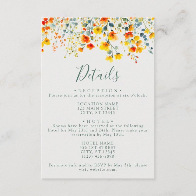Colourful Summer Floral Wedding Details Enclosure Card (Front)