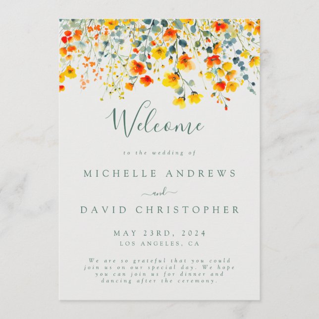 Colourful Summer Floral Wedding Program (Front)