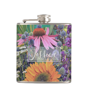 Colourful Summer Flower Garden Personalised Hip Flask