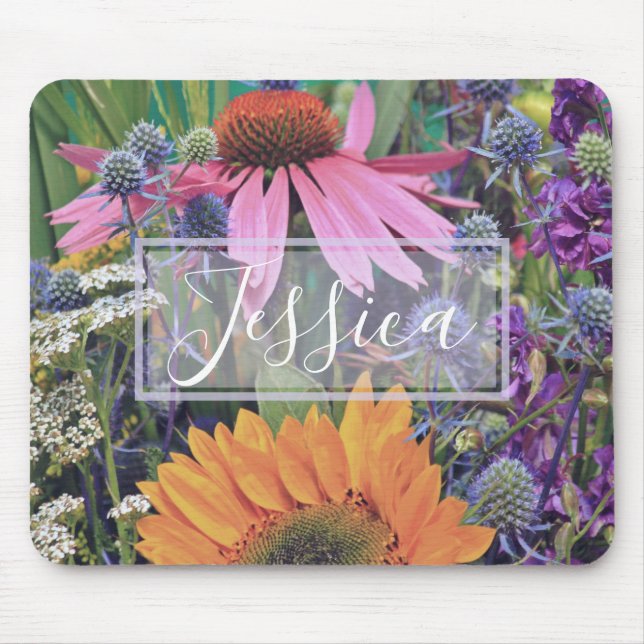 Colourful Summer Flower Garden Personalised Mouse Pad (Front)