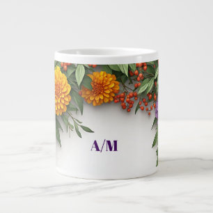 Colourful Summer Flower Wreath With Garden Blooms  Large Coffee Mug