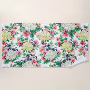 Colourful summer flowers pattern beach towel